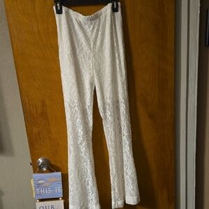 White Lace Flared Pants XL: A